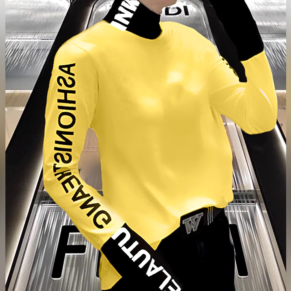 Sexy Yellow slim Fitted Mock Neck Turtleneck.
